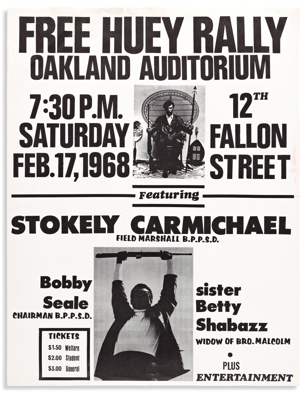 (BLACK PANTHERS.) Free Huey Rally, Oakland Auditorium . . . Featuring Stokely Carmichael.